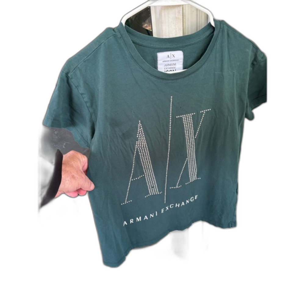 Armani Exchange A|X Green Rhinestone Logo Tee XS
